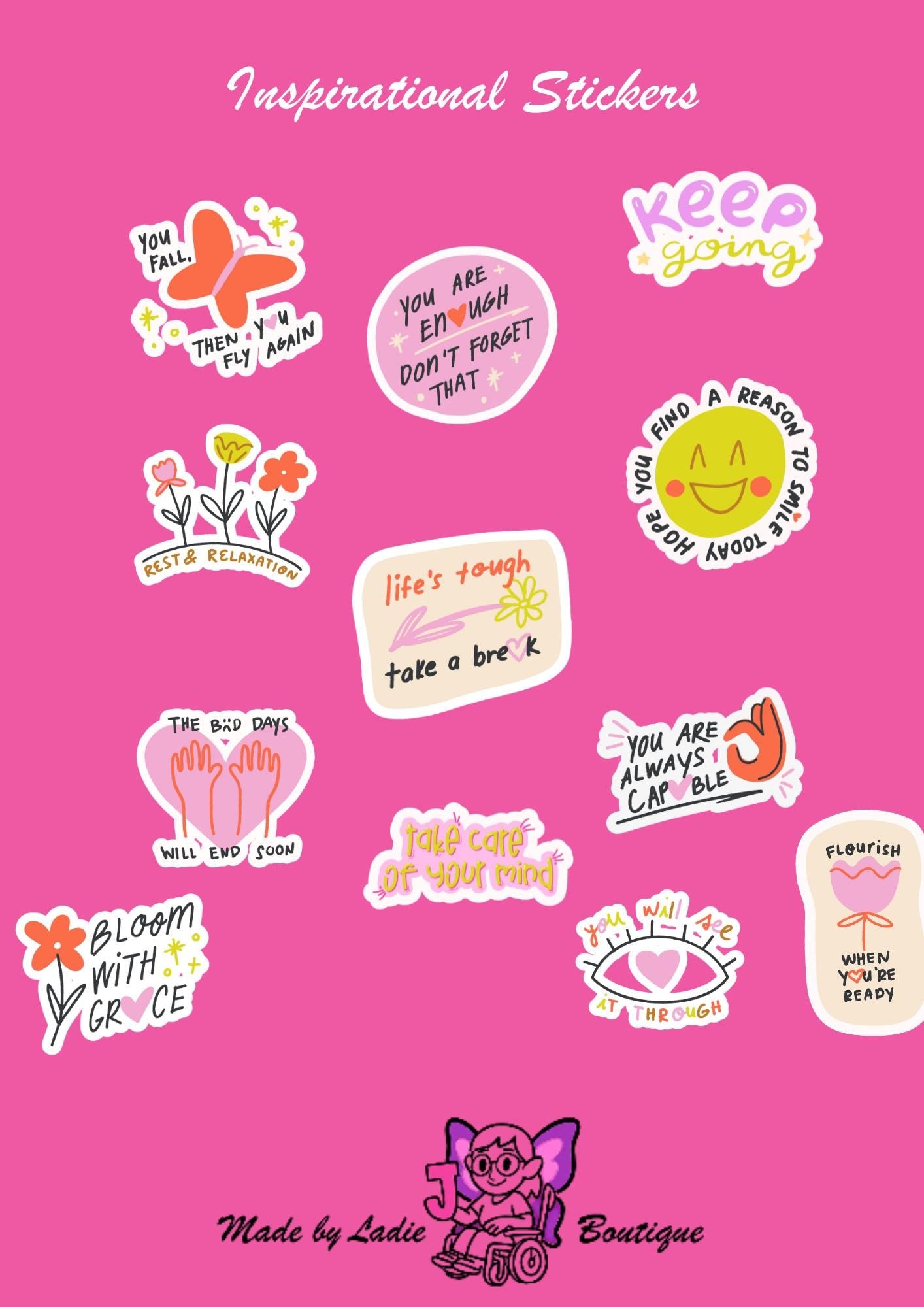 Spring Motivational Sticker Sheet | Pastel, Positive Quotes (Digital Download
