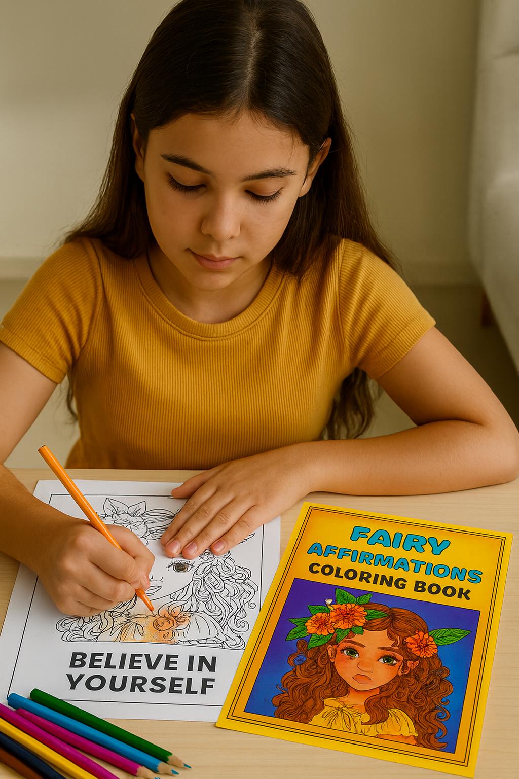 Fairies and affirmations digital coloring book
